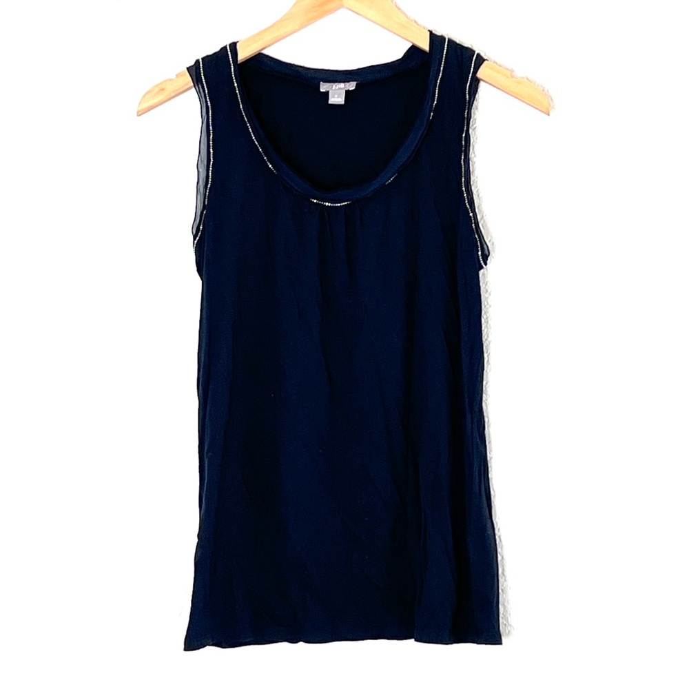 J. Jill | Black cotton scoop neck silk trim tank top blouse size small